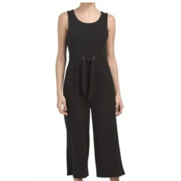 Rachel Zoe | Black Jumpsuit Crop Wide Leg Pants Stretch Grommet Tie Waist Size 6 - Picture 3 of 15